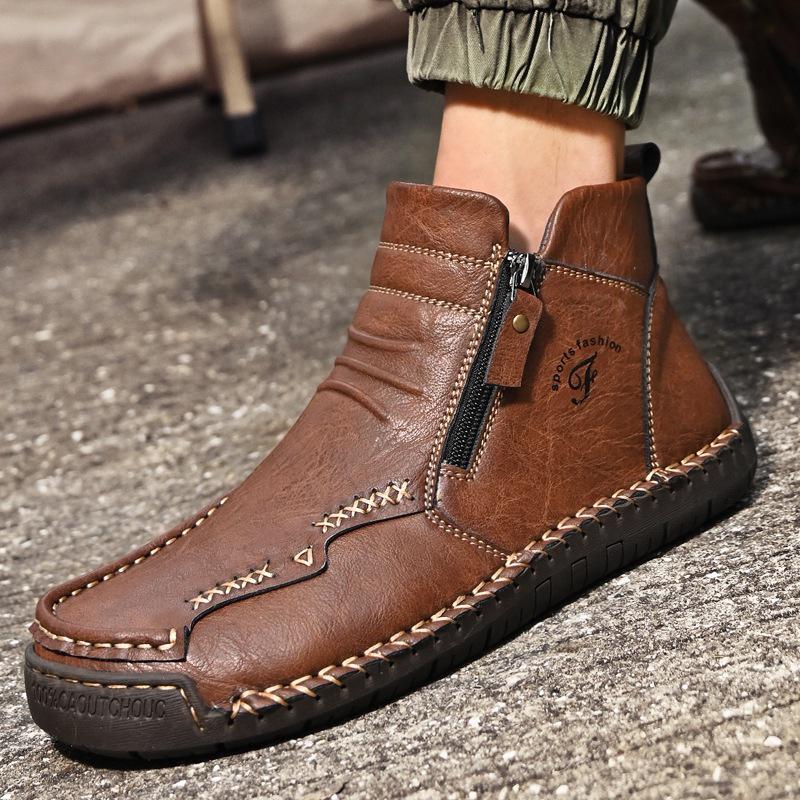 Herren Britischer Stil Übergröße Samtgefüttert Leder Schneestiefel für Herbst/Winter