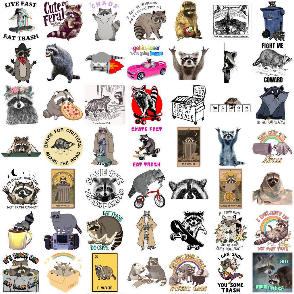54pcs Cartoon Animal Raccoon Graffiti Stickers - Waterproof Decoration for Suitcase or Notebook