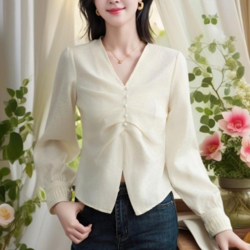 

Рубашка в корейском стиле для женщин с длинными рукавами, ранняя весна, новый стиль, французская рубашка, модный топ, уменьшающий возраст, свободный и закрывающий живот 3XL