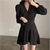 Polka Dot V-neck Long-sleeved Dress, Women's One-piece Belt, Spring and Autumn Suit, Small Short Skirt