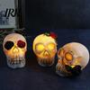 Gruselige Totenkopf-Lampe Gotische Leuchtende Rose Blumenfigurine, Tag der Toten Harz Halloween Dekor Statue, Totenkopf für Schreibtisch Zuhause
