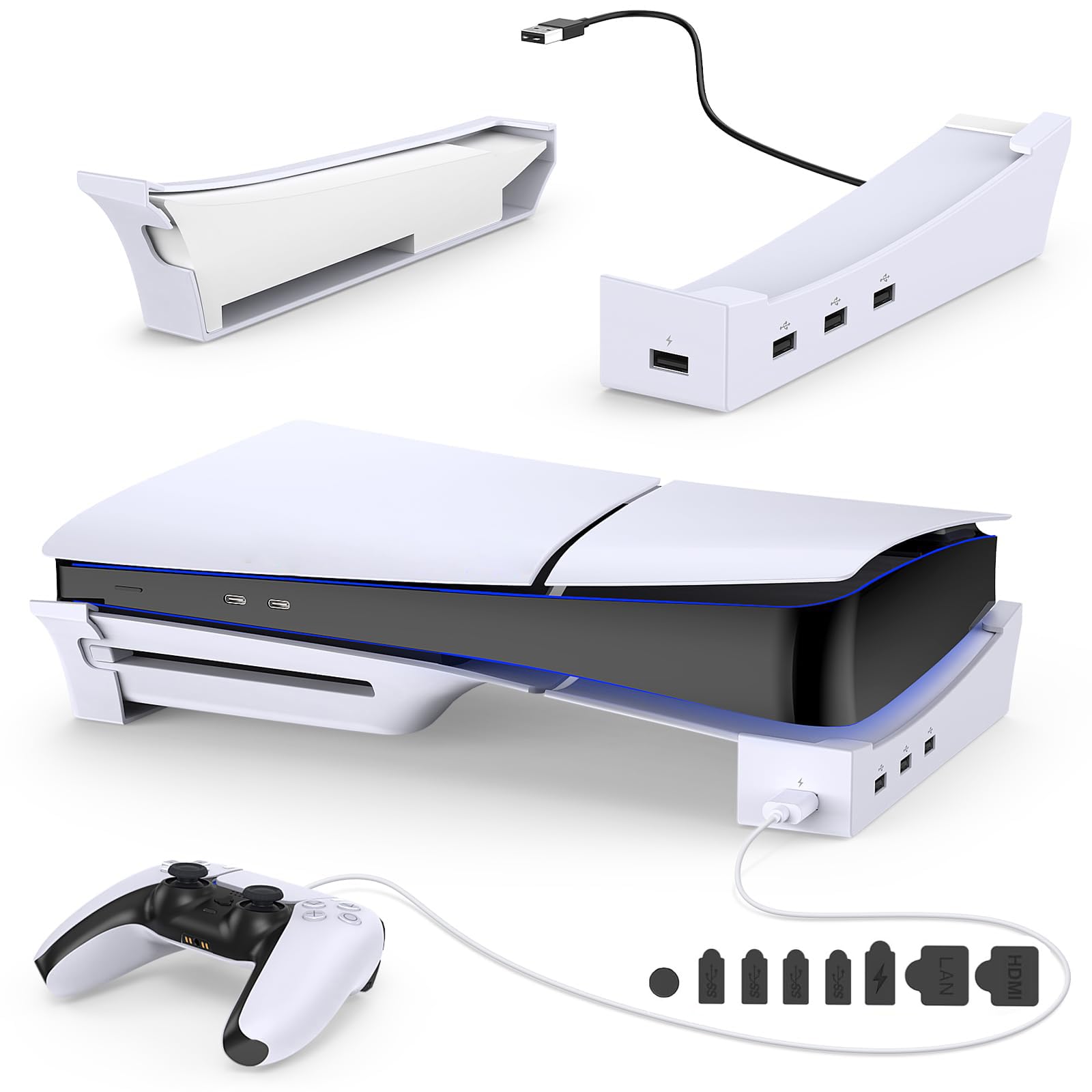 

ISTATSO with New Stand for PS5 PS5 Horizontal Storage Accessories for PS5 Comes with 4 USB Fall Earthquake Scratch Improved Heat Port Cap Set PS5 Slim