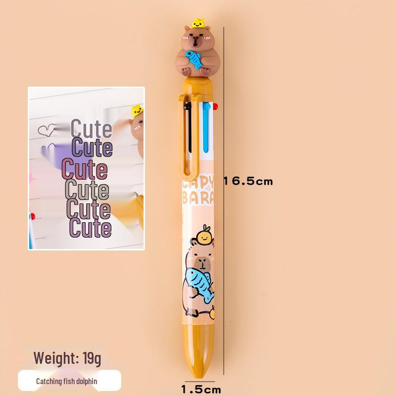 Capybara Multi-Color Cartoon Ballpoint Pen - Ten Colors Press-Type Note Marker for Students