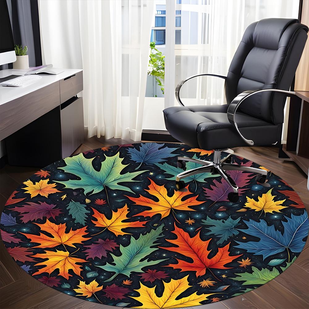 1pc Autumn Leaves Office Round Area Rug, Indoor Mat Suitable ForOffice, Under Office Chairs Bedroom Living Room Home Decor, D121