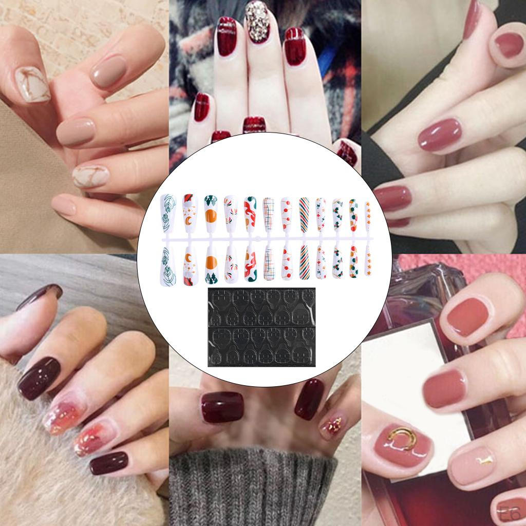 24 Pieces Nails Stylish with Double-Sided Tapes Fashion False Fingernails DIY Women Girls