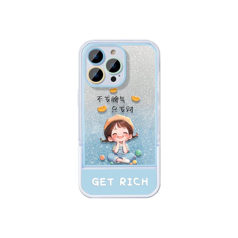 Cute Girl Suitable for 16promax IPhone Case Iphone15 Bracket 14 Glitter Powder 13/12/11 Silicone