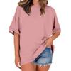 Women Casual Loose T Shirt Round Neck Short Sleeve Falling Shoulder Solid Color Top Ladies Fashion Blouse