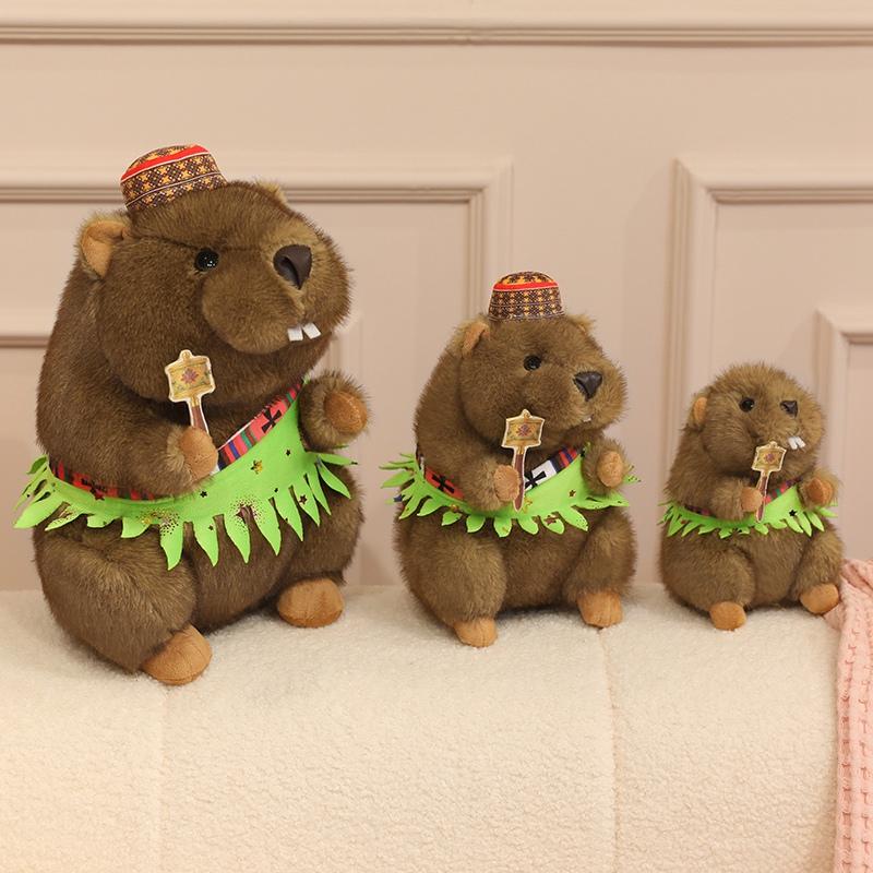 Stuffed Lifelike Mining Marmota Plush Toys Simulated Ethnic Samba Skirt Dress Groundhog Animals Hug Dolls Toys Birthday Gift
