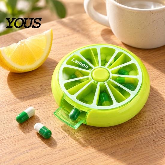 Daily Pill Management Tool 7 Day Organizer, Portable Rotary Case, Cute Fruit Style Vitamin Holder for Trips Compact ABS Container Travel And
