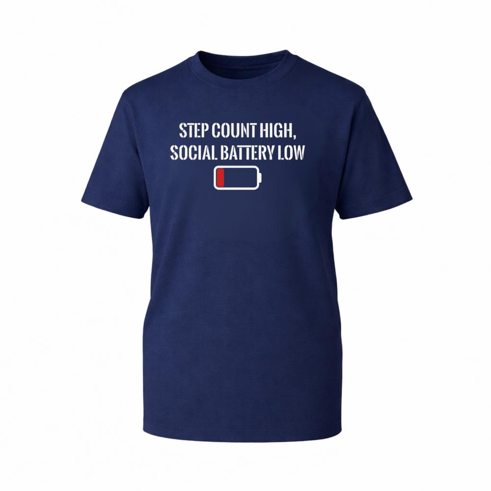 Funny Introvert T Shirt Social Battery Low Walking Step Count Graphic Gift TTop S