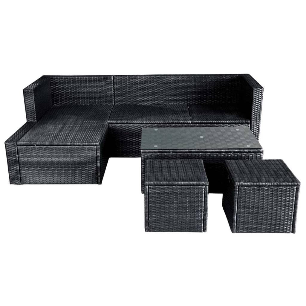 4 piece Garden Lounge Set with Cushions Poly Rattan Black