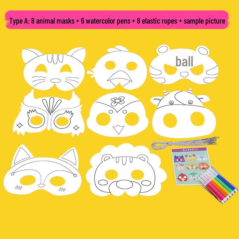 Animal Cartoon DIY Graffiti Mask: Handmade Art Materials for Children's Coloring