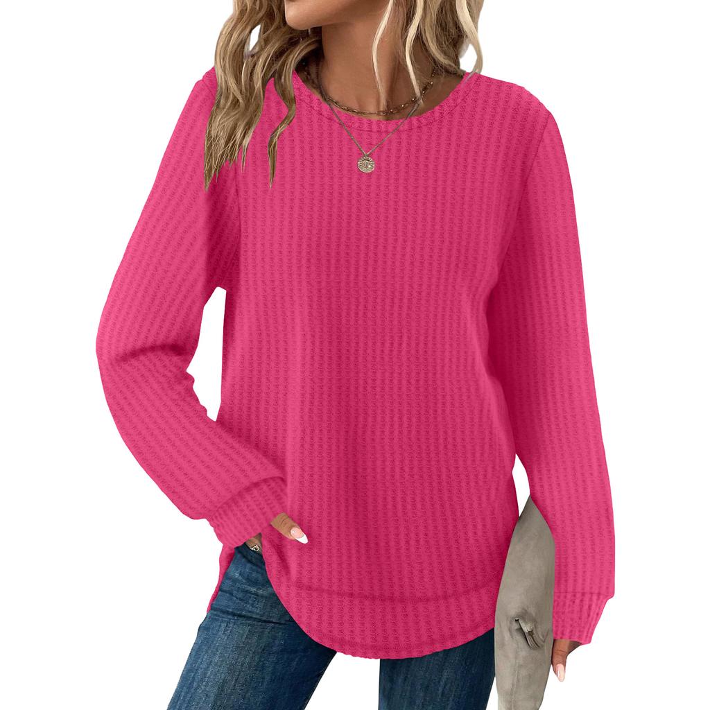Women's Fashion Solid-Color Loose-Fit Long-Sleeve  Neck Casual Top