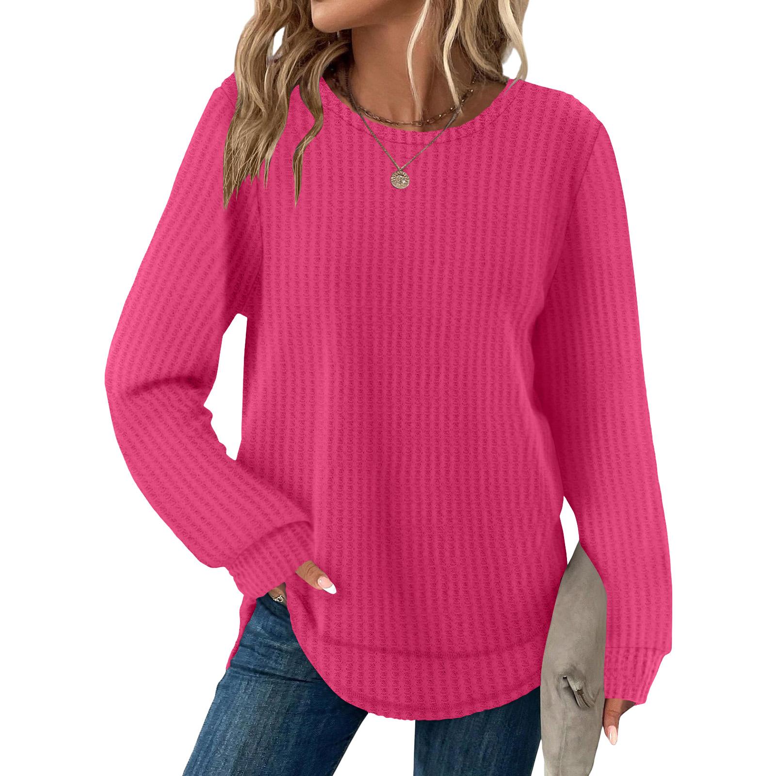 

Women s Fashion Solid-Color Loose-Fit Long-Sleeve Neck Casual Top S