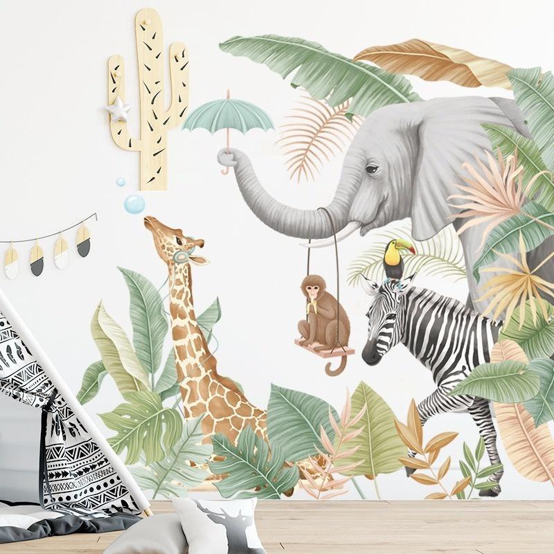 Large Tropical Animals Wall Stickers for Kids Room Living Room Bedroom Wall Decor Room Decor PVC Wall Decals for Home Decoration