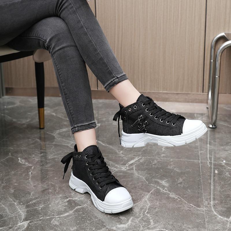 New Canvas High-top Women's Shoes 2025 Spring and Summer Breathable Thick Bottom Heightening Casual Shoes Martin Boots Sneakers