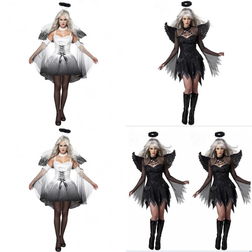 S-XXXL Damen-Halloween-Kostüm „Geisterbraut“ mit eleganten dunklen Engels-Details