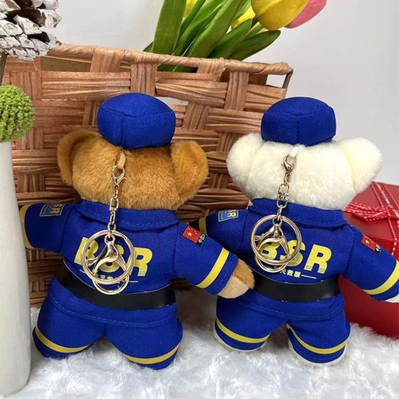 Plush Bear Charm Keychain Lovely Animal Police Backpack Handbag Charm Pendant