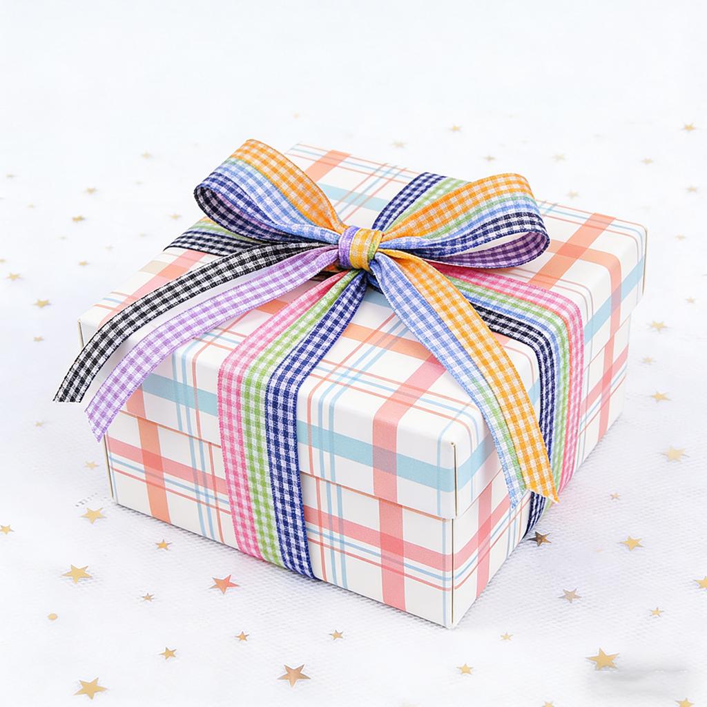 8 Rolls Plaid Ribbon Grid Ribbon Checked Polyester Ribbon 3/8" Fabric Ribbon Roll for Hair Accessories Craft Christmas Gift Wrap