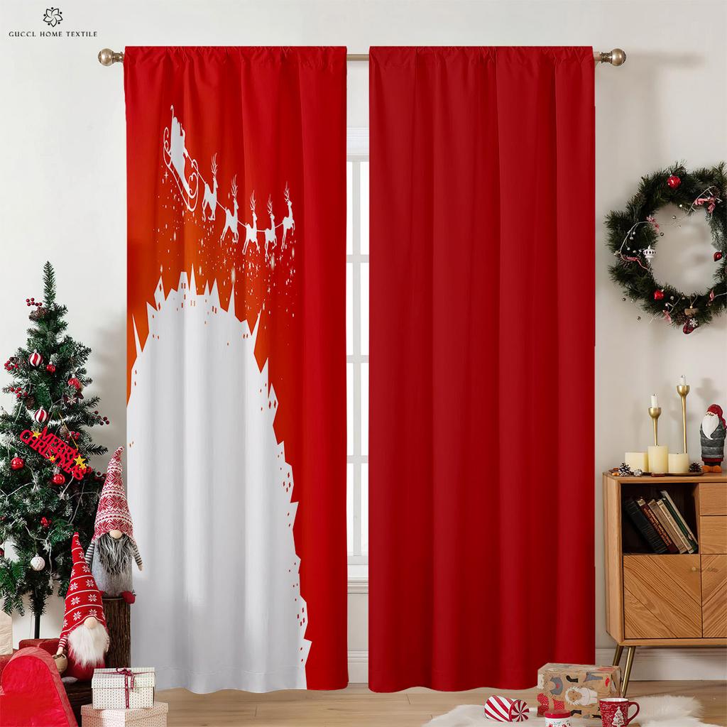 Fenstervorhang „Frohe Weihnachten“, mit Stangentasche, geeignet für Schlafzimmer, Wohnzimmer, Außendekoration, kann individuell angepasst werden, 2 Stück