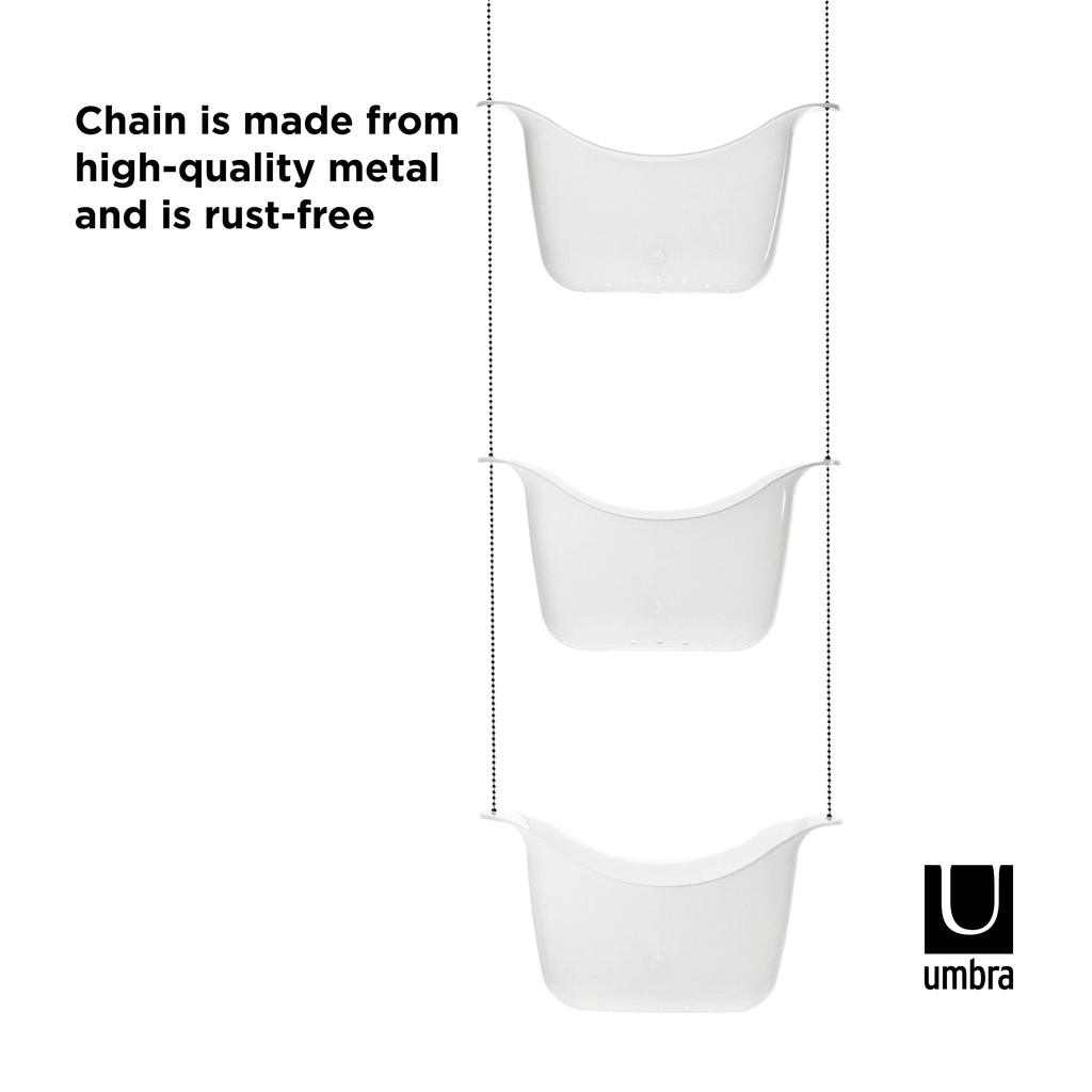 Umbra BASK SHOWER Hanging Shower No Drilling Bathroom 2022360670 CADDY, 3-Tier Rack, Required, Storage, Drainer, Clean, White/Nickel,