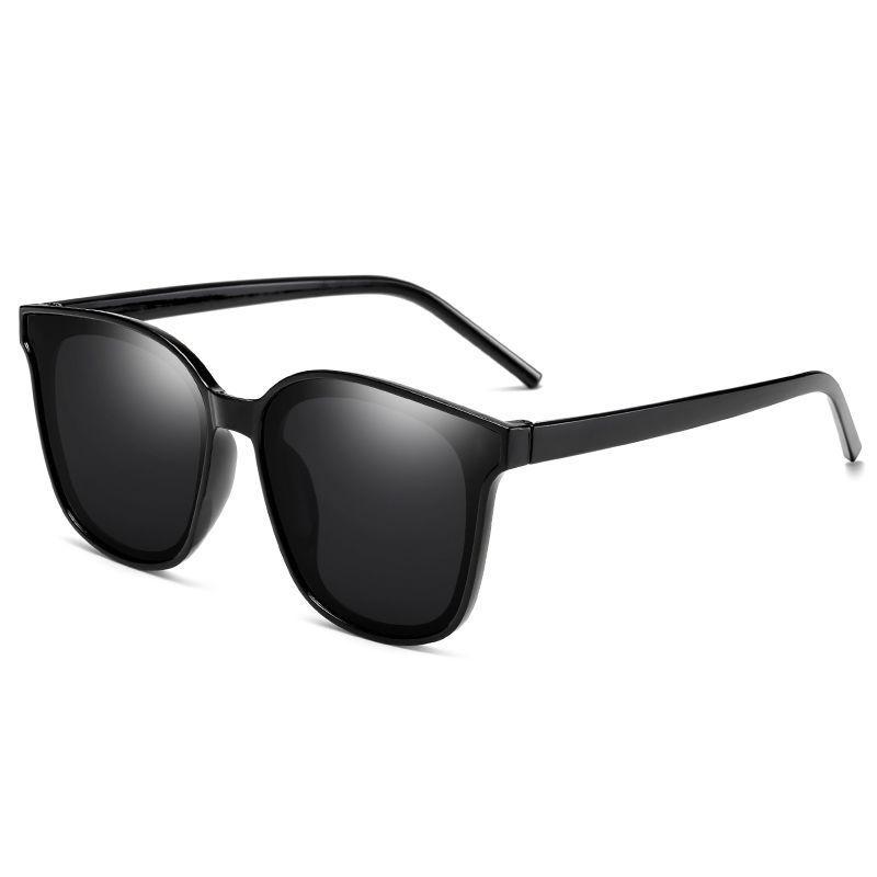 G Business Women's Large Frame Square Sunglasses - Black, Slimming Design for Round Faces, High-End Style