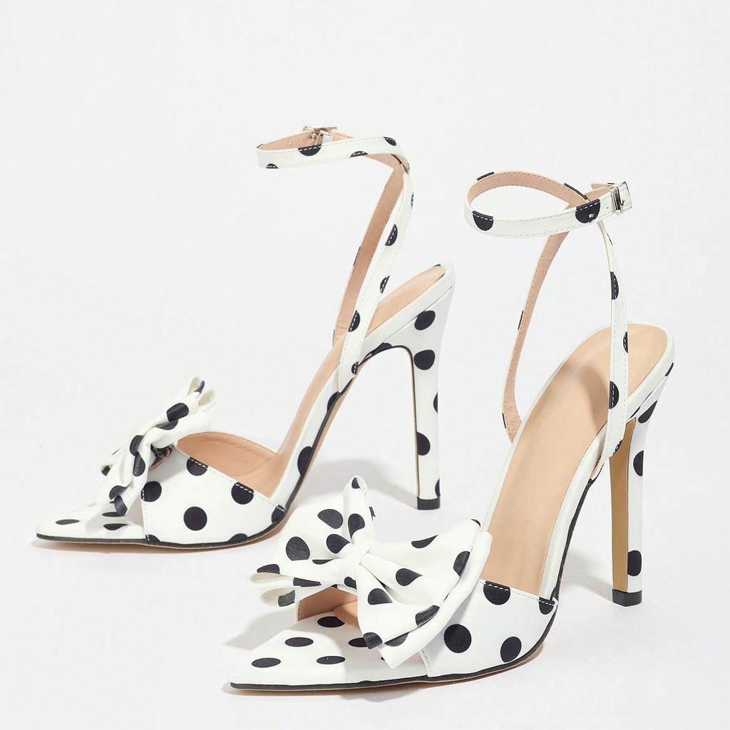 Damen Sandalen mit hohen Absätzen Klassisch Gepunktetes Seidenkleid Elegante Schleife Stilettoschuhe für Damen Hochzeitsfeier Abschlussball Pumps Größe 35-43