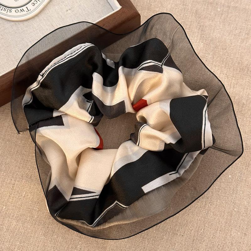 New Vintage Print Bow Ink Skirt Elastic Scrunchie Headband Elegant Fashion Lady Ponytail Streamer Hair Rope Hair Accessories