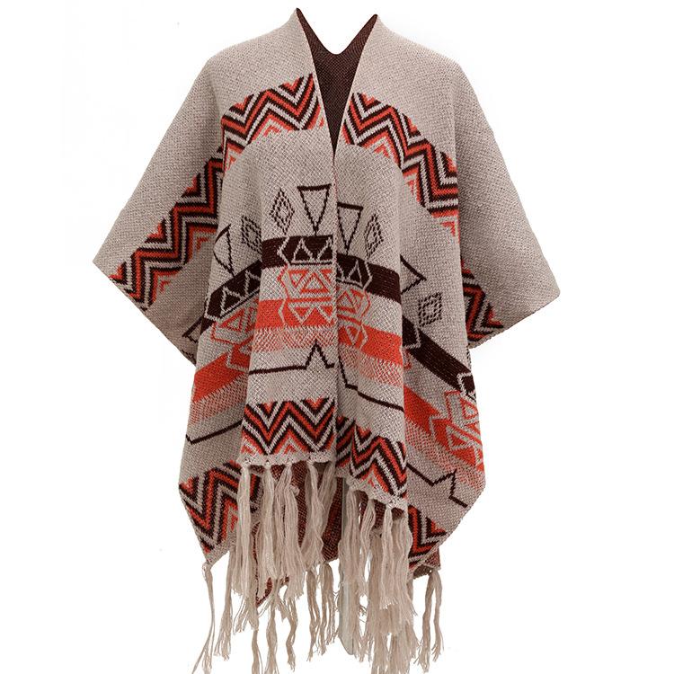 

Шаль Геометрический шарф с бахромой Вязаная накидка двойного назначения Женская накидка 140CM бежевый