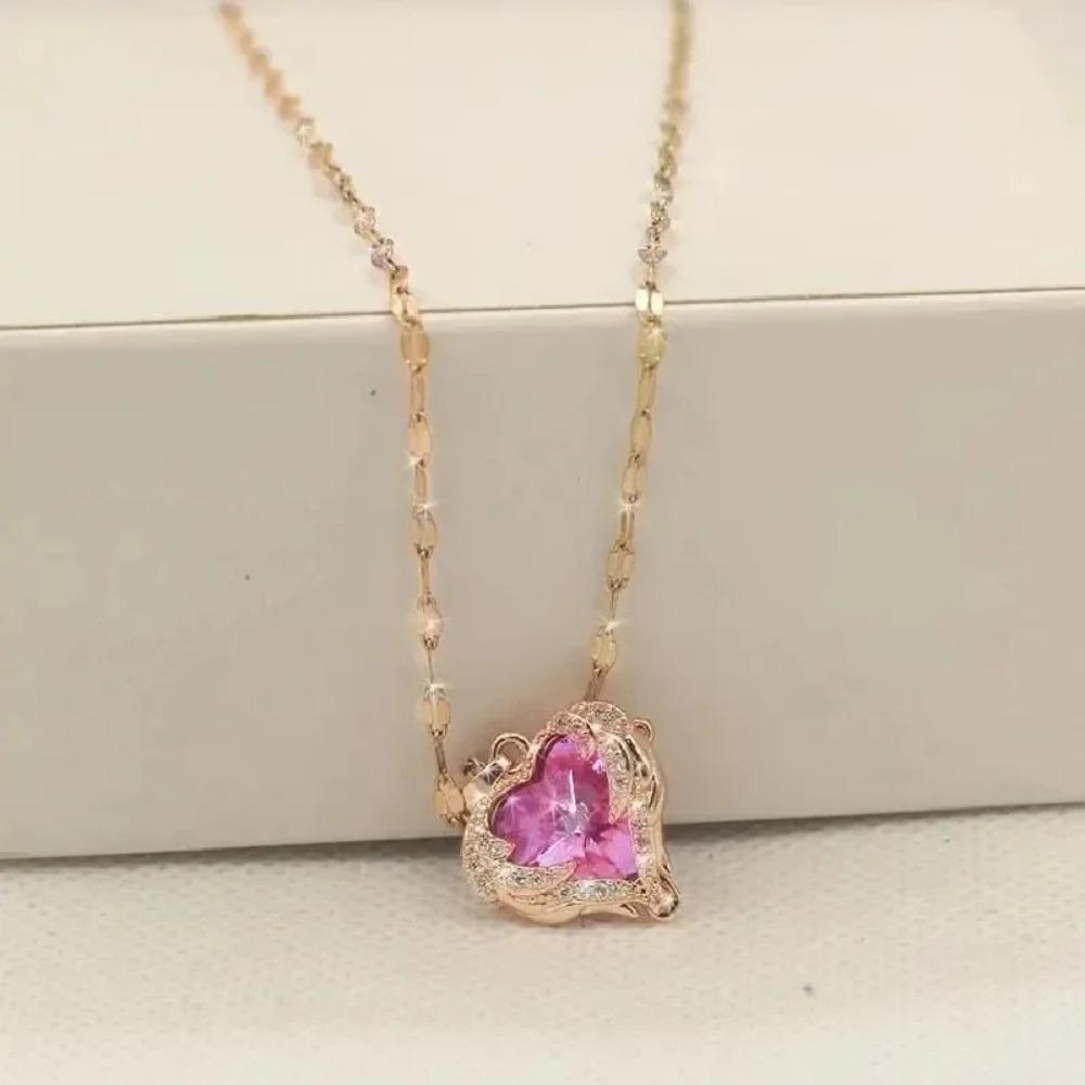 1 Pcs 925 Sterling Silver Romantic Couple Glass Encrusted Bronze Zircon Ocean Heart Pendant Combination Of Titanium Steel Chain