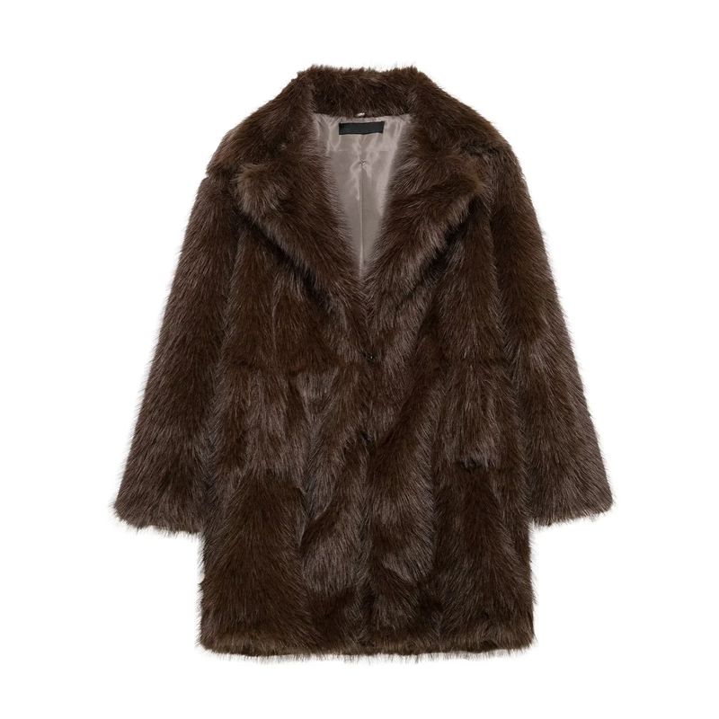 Fall and Winter New Women's Clothing Fashion Style Faux Fur Effect Lapel Long Sleeves Coat Outwear 6318242