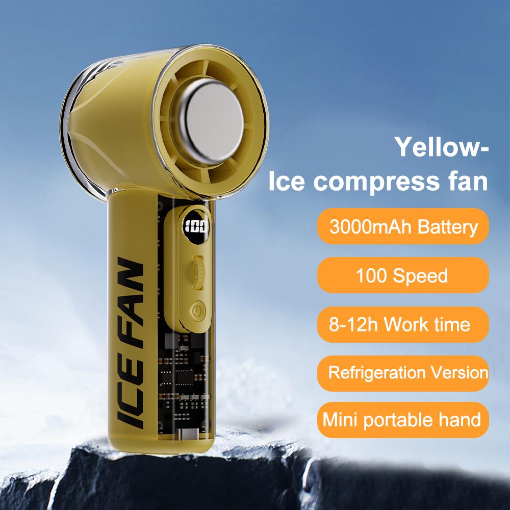 

Transparent Design Refrigeration Mini Fan 100 Wind High-speed Air Cooling Handheld Turbo Fan 3000mAh USB Outdoor Portable Fans жёлтый
