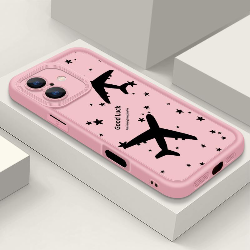 For iPhone 16 Pro 15 Pro Max 14 Plus 13 12 11 XR 8 Case Airplane Print Soft Silicone Shockproof Lens Protection TPU Matte Phone Shell Cover