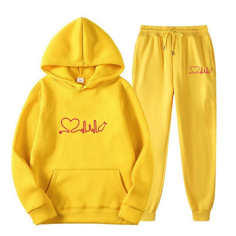 Womens Casual Hooded Sweatshirt Set Loose Fit College Style Printed Long Sleeve Top Drawstring Pants