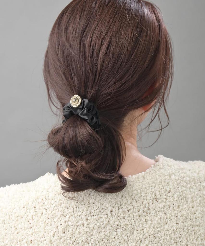 VINGTAINE Beaded Scrunchie Hair Perfect for Office Tie, Updos, Wear, Elegant, Women's, H7916-GRAY