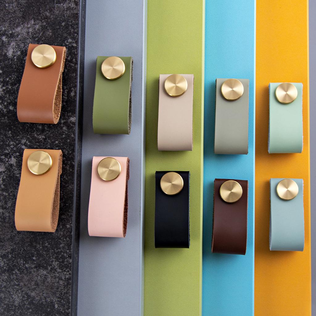 Nordic Furniture Door Wardrobe Handle Handmade Leather Pulls Cabinet Cupboard Knobs with Screws Adjustable Spacing