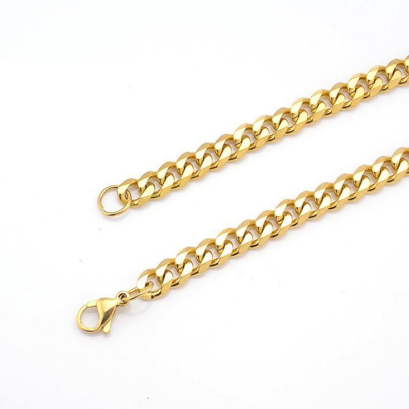 Men's Gold, Silver, and Black Stainless Steel Polished Cuban Chain Necklace - European & American Hip Hop Trend (Titanium Steel)