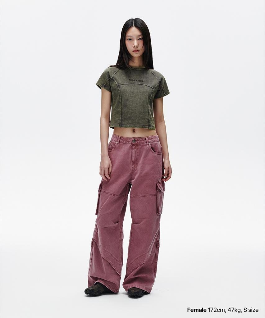 MAHAGRID Washed Curved Tee Charcoal(Mg2Fmft588A)