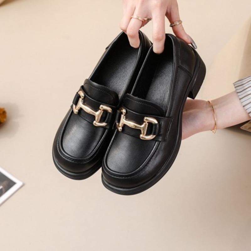 Cowhide women's shoes, genuine leather, low-top thick heel, medium heel, soft sole, soft surface, round head, comfortable and versatile, casual office