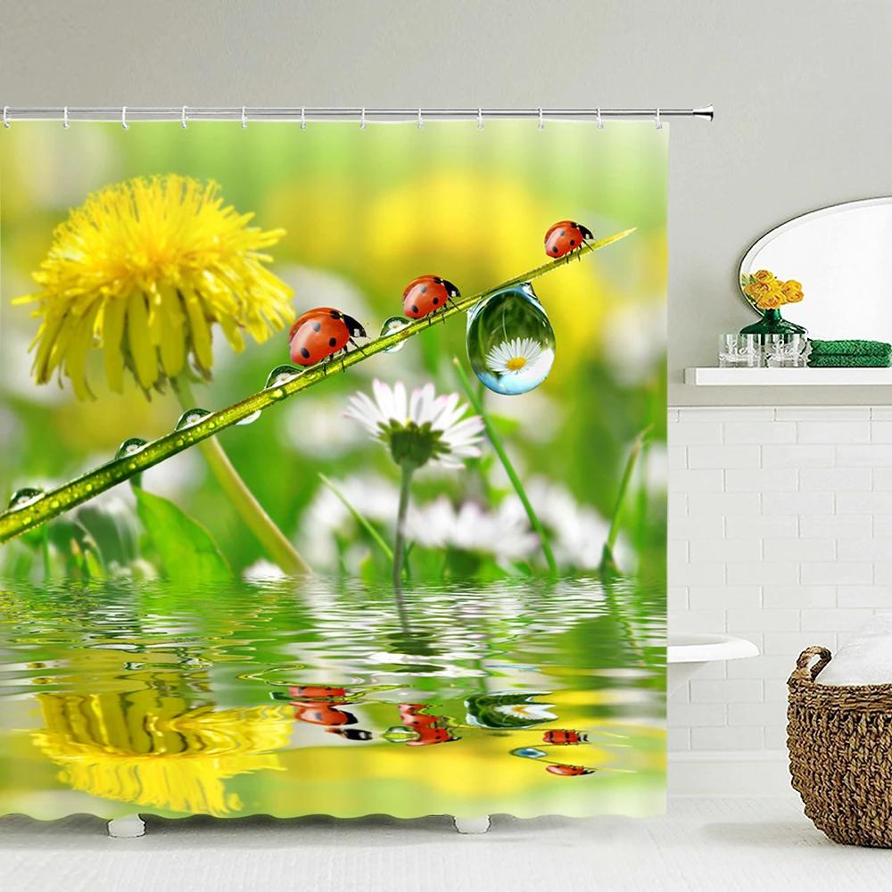 Tulip Rose Fresh Flowers Shower Curtains Waterproof Polyester Fabric 3D Printed Bathroom Screen Home Decoration Shower Curtain