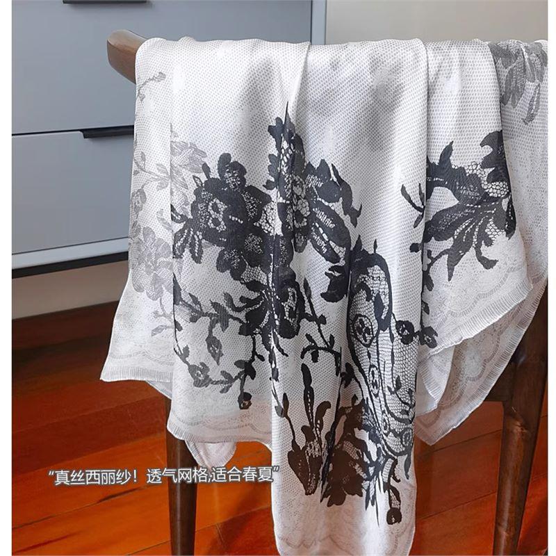 100% mulberry silk 110 silk silica French lace rose square scarf women s spring summer thin sunscreen silk scarf 110*110cm