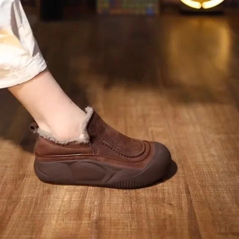 Fashion Winter Women's Plus Velvet Flat Shoes Round Toe Shallow Slip on Casual Shoes for Women Sneakers Outdoor Women's Walking Shoes