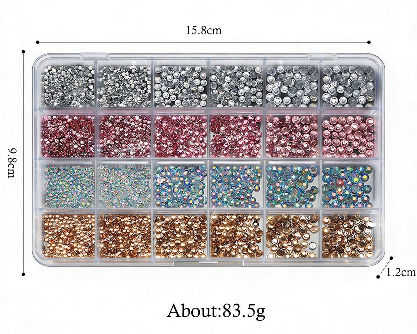 24-Grid Colored Nail Art Rhinestones – Flat-back, Irregular Resin Drills, Press-on Nail Decorations 24-grid round drill nail art set