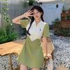 Chic French Waist Dress Summer Women Polo Collar Gentle Wind