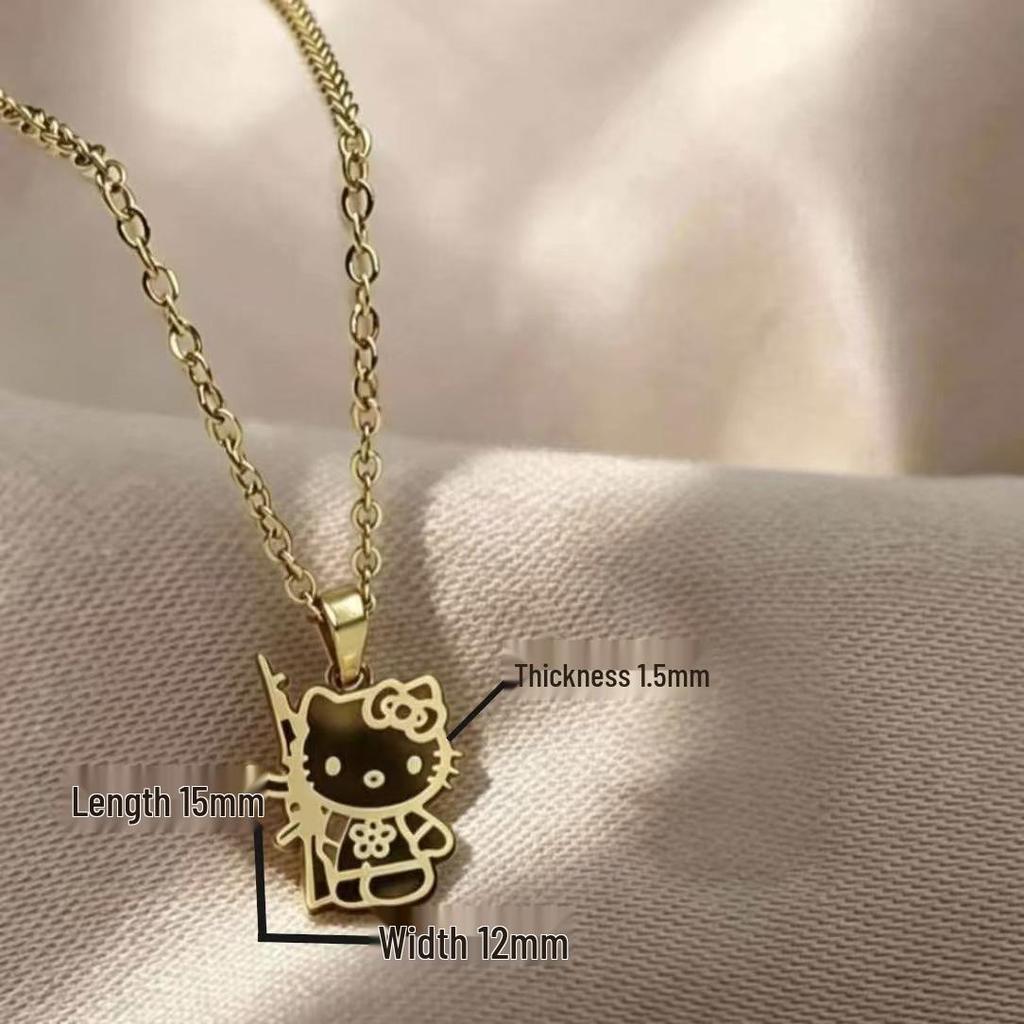 Hello Kitty Gold & Silver Titanium Necklace - Stylish, Durable, Colorfast Clavicle Chain for Students and Parties