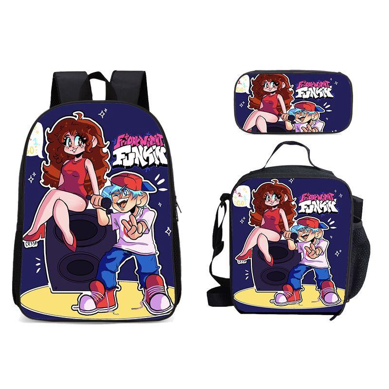 New Friday Night Funkin Backpack Three Piece Set Black Friday Korean Version Student Backpack Ice Pack Pencil Case Dropshipping