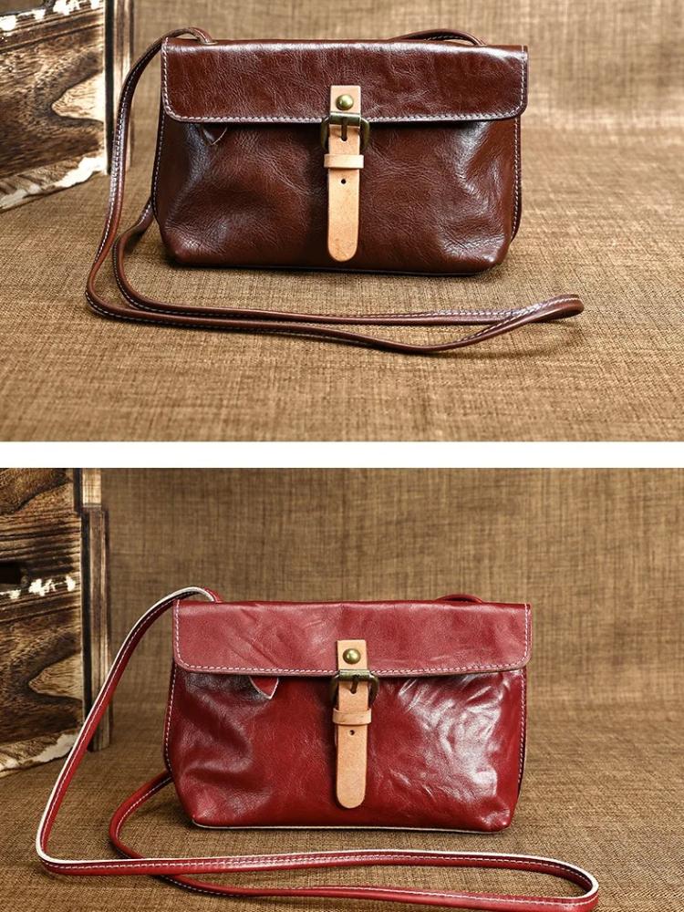 Johnature Echte Leder Damen Tasche Retro Handgemacht Weiches Rindsleder Mini Vielseitig Schulter Crossbody Tasche