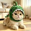 Warm Cat Hat for Outdoor Trips Cute Dinosaur Pet Cats, Soft Plush Funny Headwear Functional Grooming Accessory with Shark Design, Novelty Green