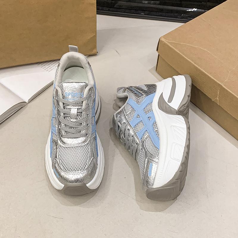 Fashion 6.5cm Air Mesh Micrifiber Leather Breathable Vulcanize Summer Chunky Sneakers Hollow Casual Platform Wedge Women Shoes