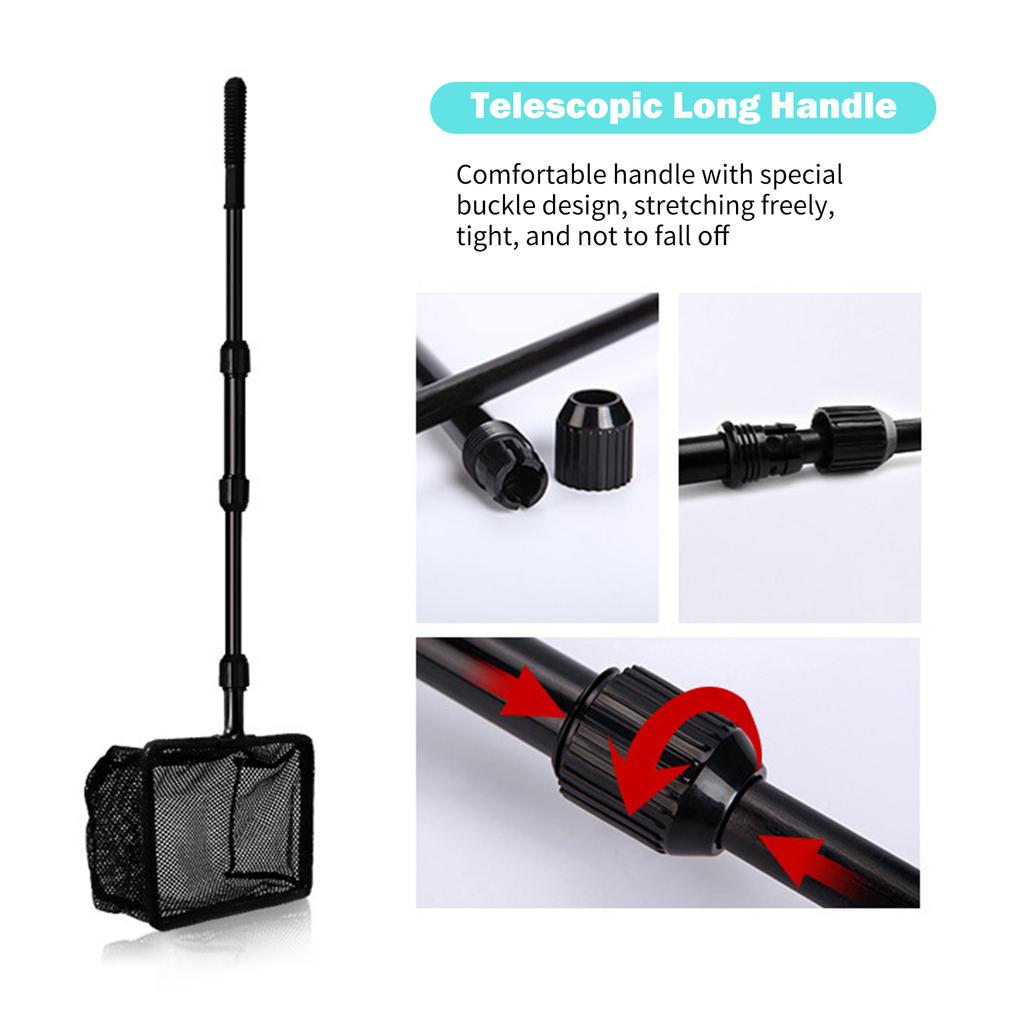 6 In 1 Fish Tank Cleaning Tool Algae Cleaning Tool with Gravel Rake Brush Fish Net Scraper Fish Tank Telescopic Long